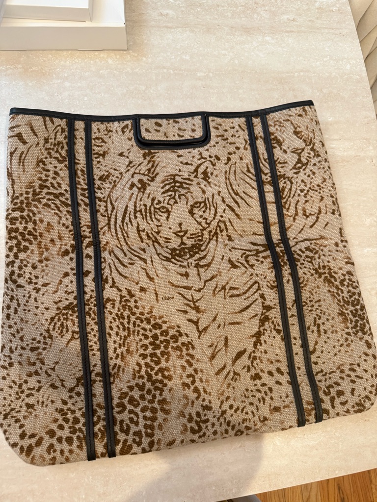 Chlo Brown Tiger Print Fabric Top Handle Bag.
